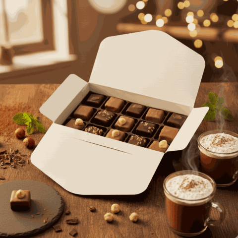 Assortiment de grands pralinés - Boite fleuri