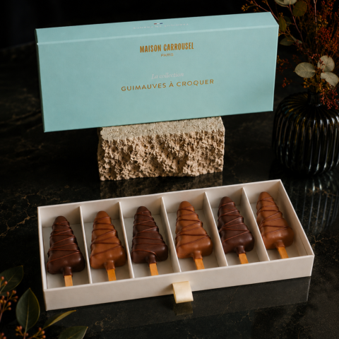 Coffret de 6 sapins en guimauve enrobés de chocolat